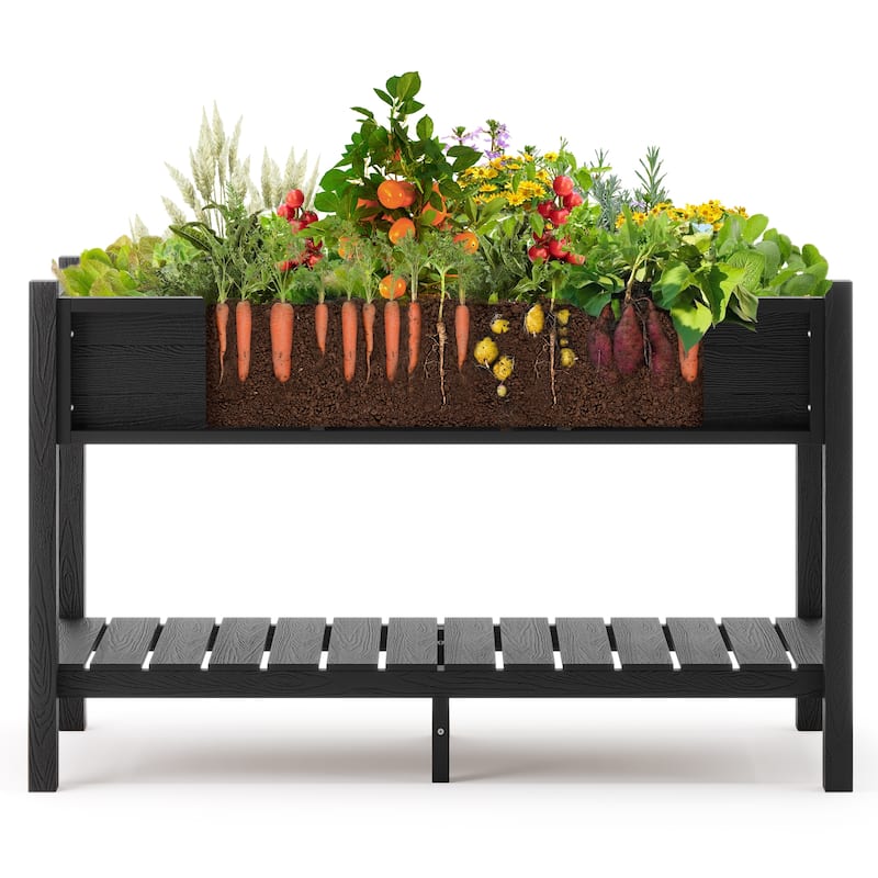 Plastic Raised Garden Bed with Legs Elevated Planter Box for Backyard, Patio, or Balcony - 46.5"L x 17.7"W x 28.7"H