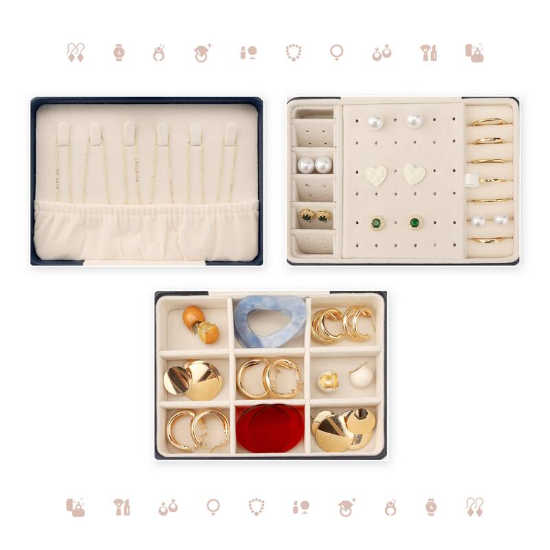 2 Layer Jewelry Box for Women Girls Birthday Gifts, PU Leather Jewelry Organizer Case with Drawer, Removable Jewelry Storage