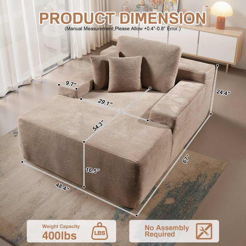 XIZZI Chaise Lounge Chair Corduroy Boneless Sofa Bed Sleeper Couch