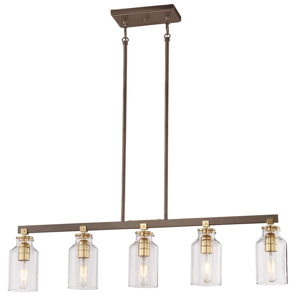 Lavery Morrow Harvard Court Bronze & Clear Glass 5 Light Island