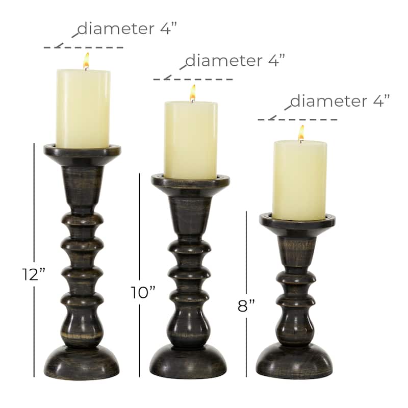 Wood Candle Holder - Set of 3 Dark Brown - Roche River Decor - 4"W x 4"L x 12"H