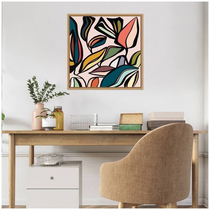 Kate and Laurel Fanciful Ficus SQ Expansion by Alicia Bock Framed Canvas Wall Art Print