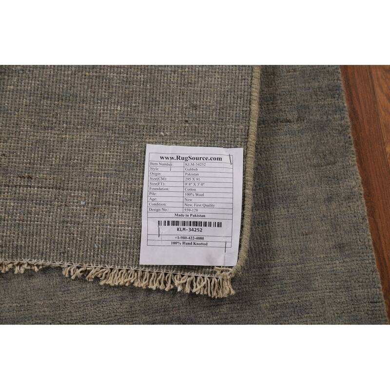 Gray Modern Gabbeh Runner Rug Hand-Knotted Wool Carpet - 3'0" x 9'8"