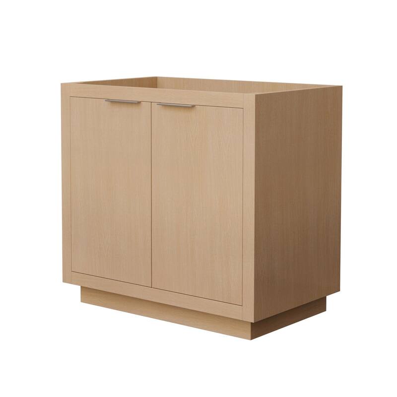 Wyndham Collection Maroni 36" Single Free Standing Vanity Cabinet Only - Light Straw / Brushed Nickel Hardware