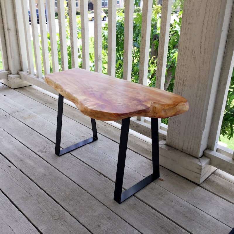 Greenage Live Edge Cut Cedar Roots Rustic Stool with Flat Iron Leg - 27.5" x 14" x 17.4"