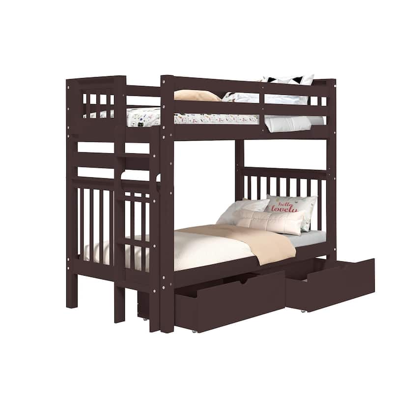 Taylor & Olive Trillium Tall Twin over Twin Bunk Bed, 2 Drawers