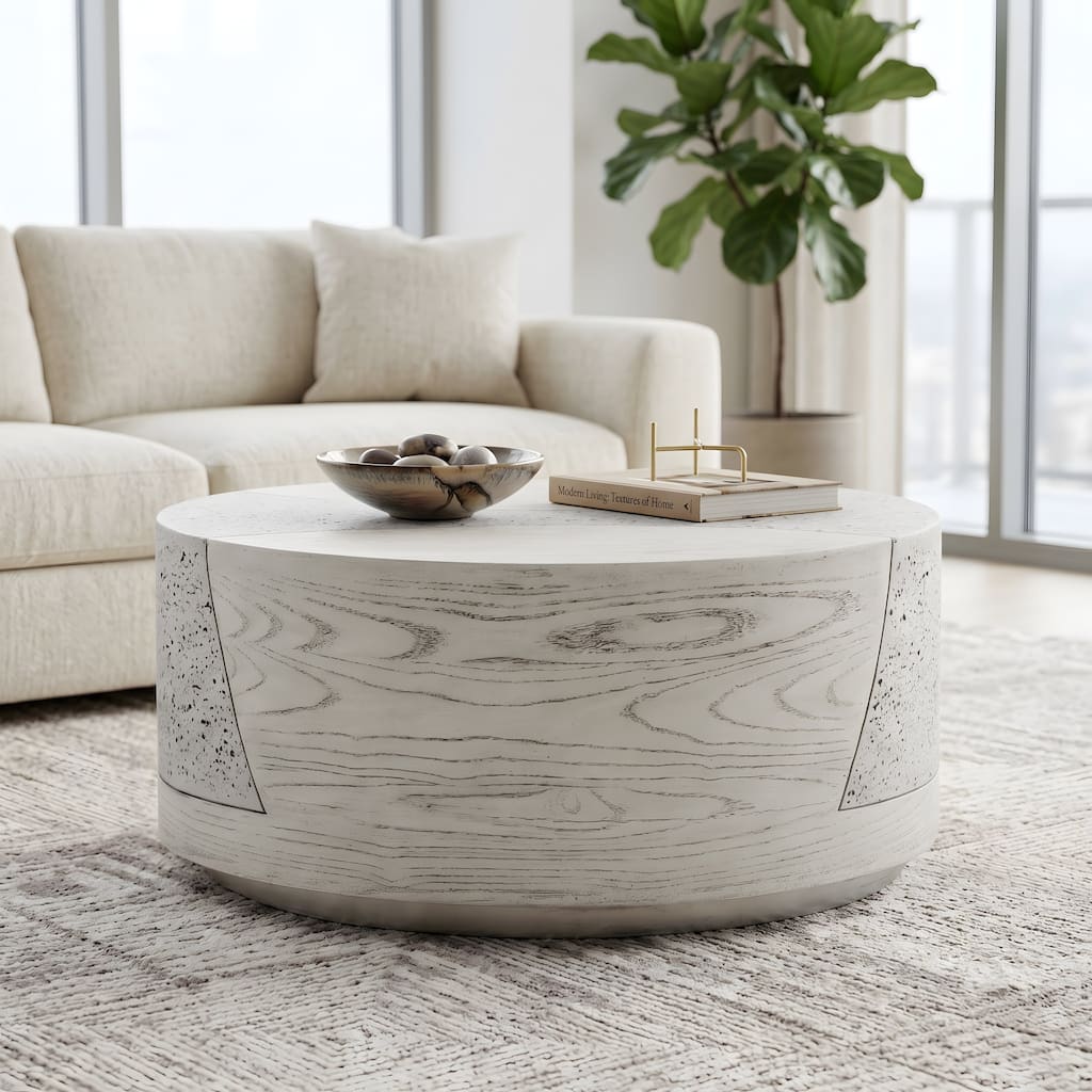 28" Round MGO Coffee Table with a Natural Stone & Wood-Look Finish