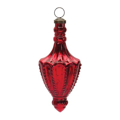 Shiny Finish Glass Christmas Finial Drop Ornaments 7.25" 180mm Red 6Ct