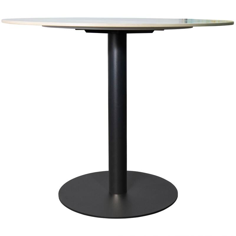 Vail Round Dining Table 36 in. Sintered Stone Tabletop in Black Stainless Steel Round Pedestal Base for Kitchen and Dining Room