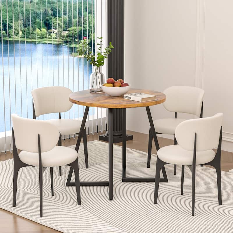 VECELO 35.43'' Round Butterfly Leg Dining Table for 4 MDF Top Kitchen Table Kitchen & Dining Room Tables