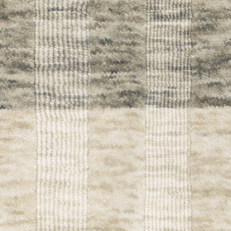 Thalia Scandinavian Textured Stripes Beige/ Grey PET Yarn Area Rug