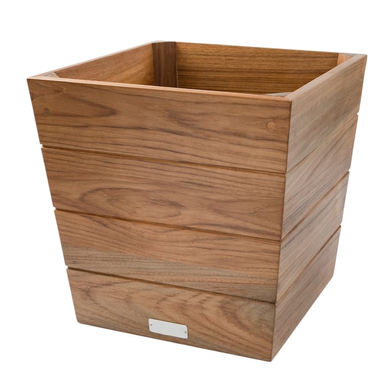 HomeRoots 12" Brown Solid Teak Wood Indoor Outdoor Square Planter Box
