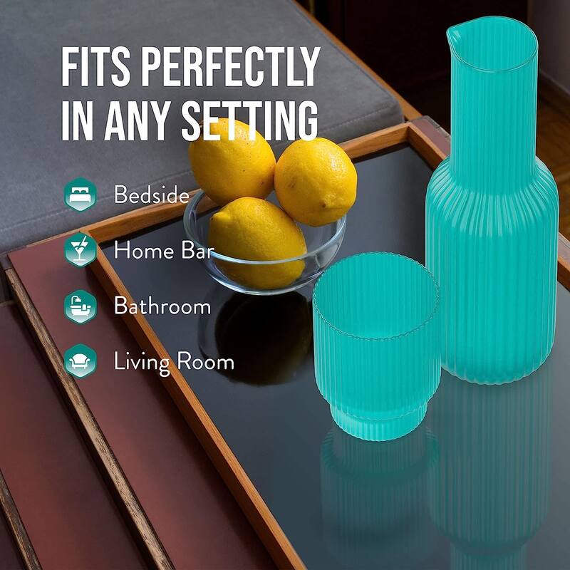 American Atelier Bedside Water Set Ribbed Carafe with Tumbler Glass - 30 oz.
