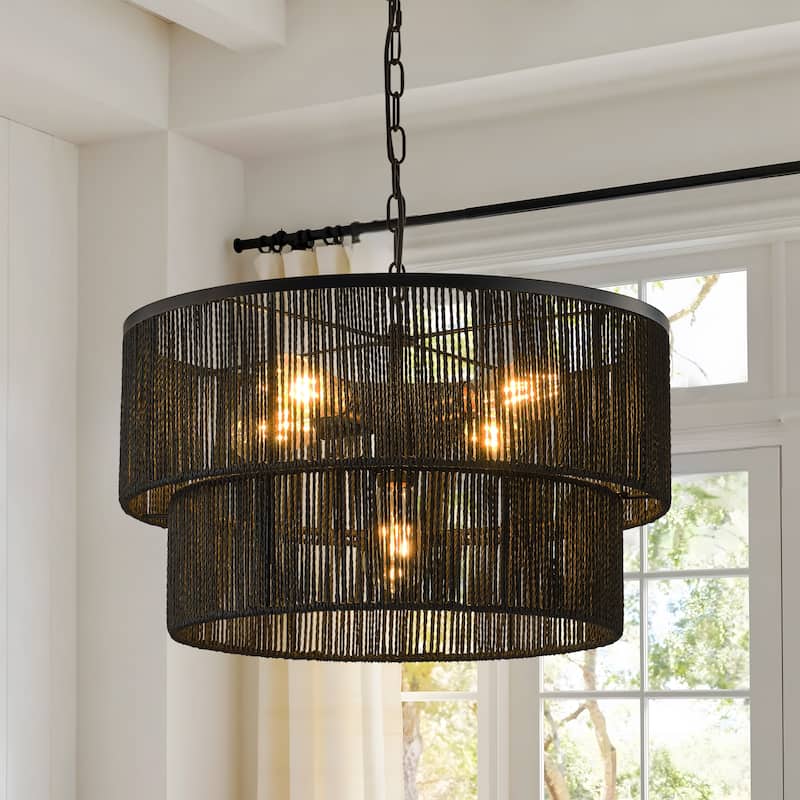 Starsky 5-Light Tiered Rattan Drum Pendant