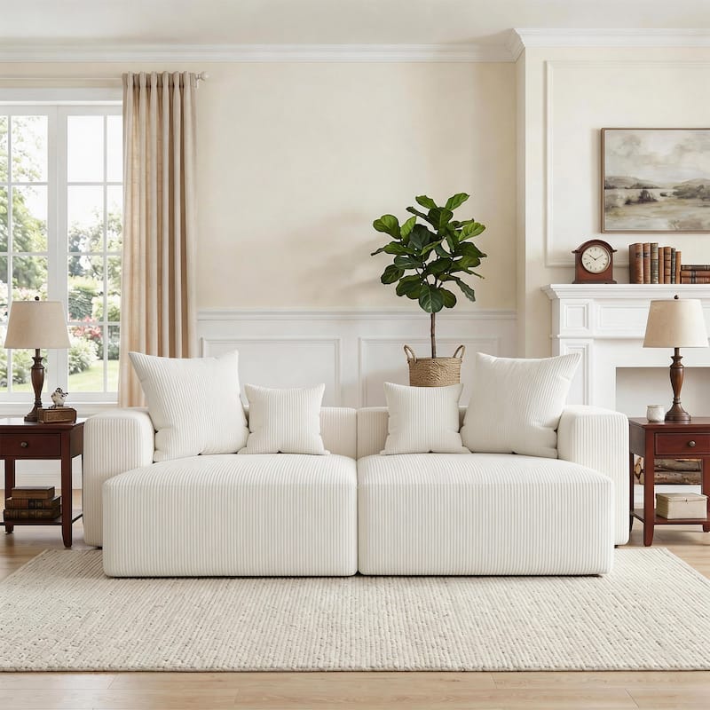 Oversized Corduroy Upholstery Modular Sofa No Assembly