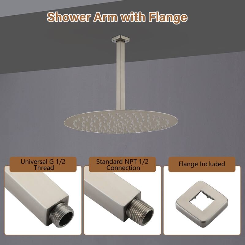 12 in. Square Ceiling Mount Standard Shower Arm and Flange