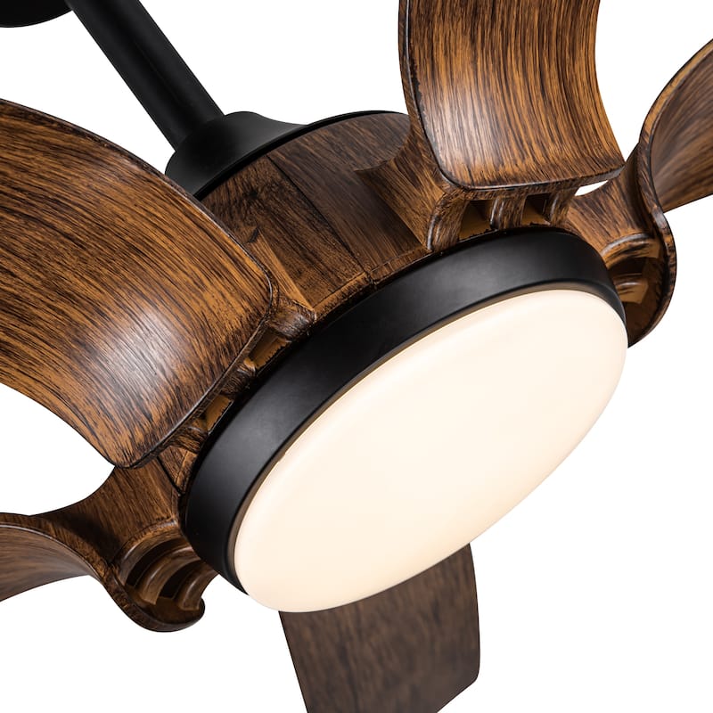YUHAO 66 in. Integrated LED Farmhouse Indoor Brown Smart Ceiling Fan with Distressed Wood Blades and Remote Control
