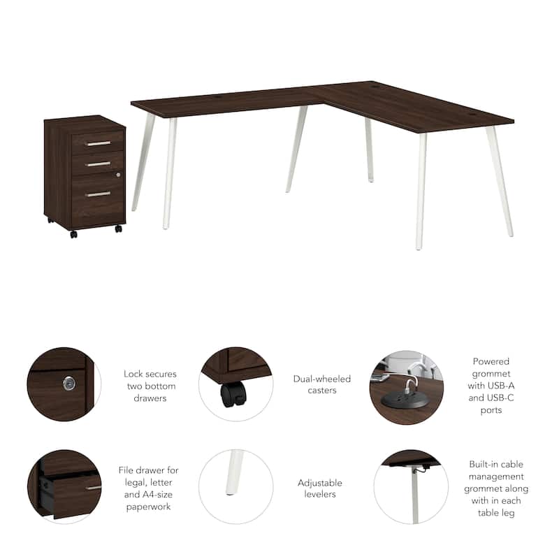 Bush Business Furniture Vista 72W L Shaped Desk with Mobile Cabinet