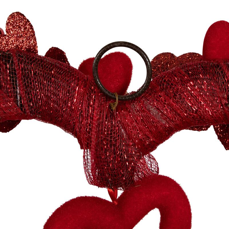 Heart Shaped Glittered Valentine's Day Wreath - 22" - Red