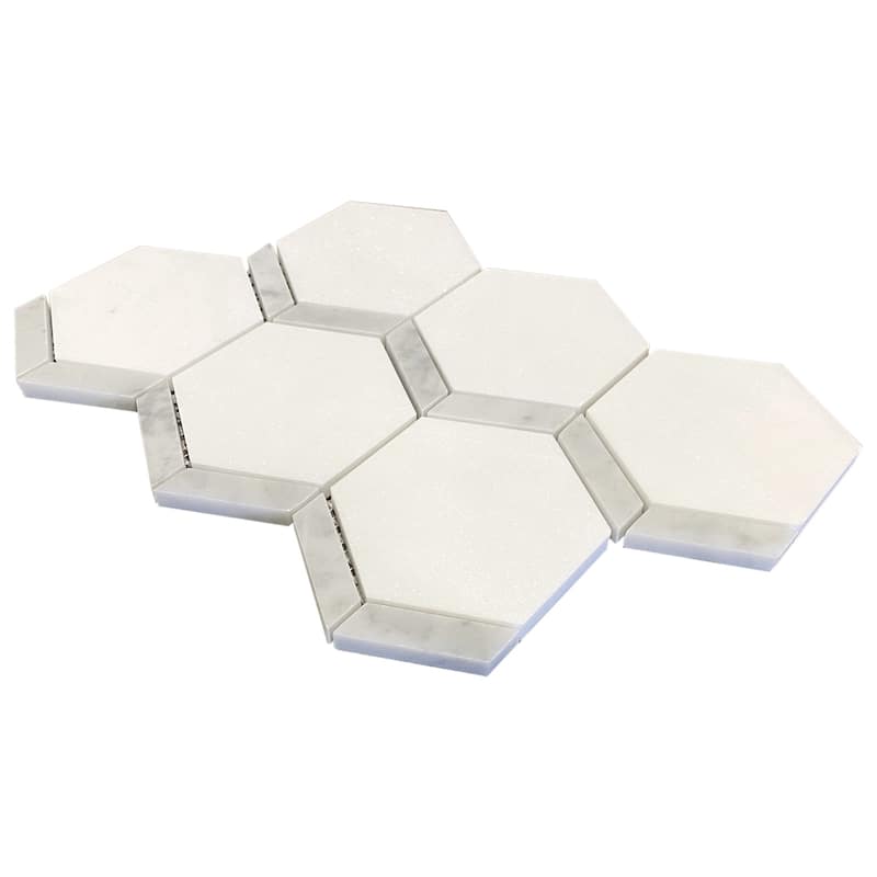 Thassos & Carrara Hexagon Water Jet Polished Mosaic Tile