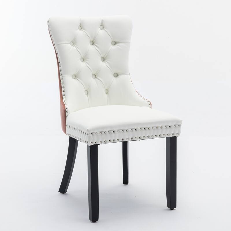 Modern High-end Tufted Solid Wood Dining Chair,PU and Velvet Upholstered with Wood Legs 2-Pcs Set