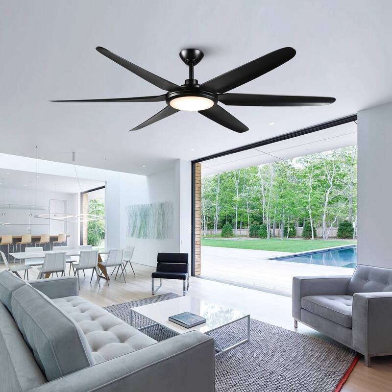 65-inch Modern Black Large Dimmable Ceiling Fan with LED Light and Remote - 65" W x 13.3" H/16.3" H