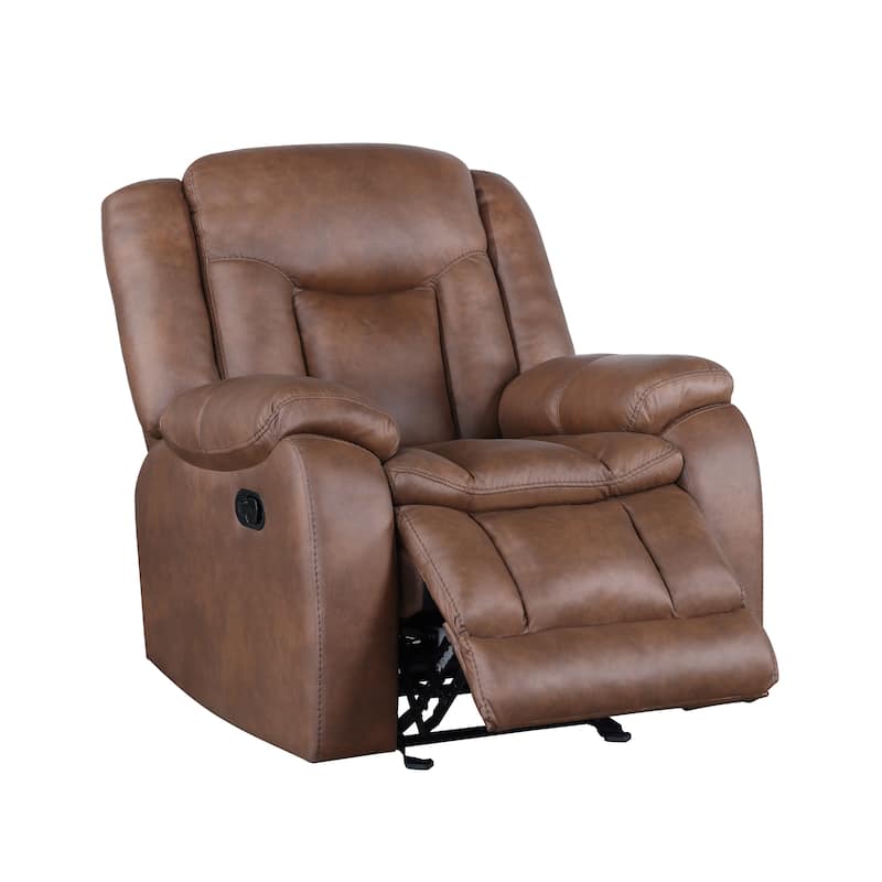 Olaf Manual Glider Recliner Chair, Plush Saddle Brown Faux Leather