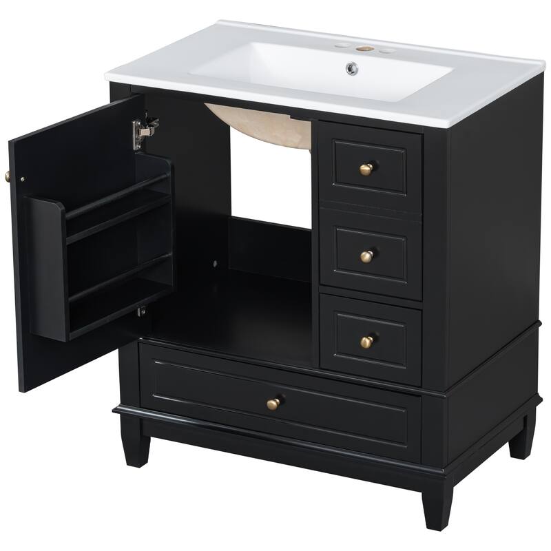 Bathroom Vanity with Sink, Bathroom Storage Cabinet with 3 Drawers and 1 Door, Bathroom Vanities with Solid Wood Frame