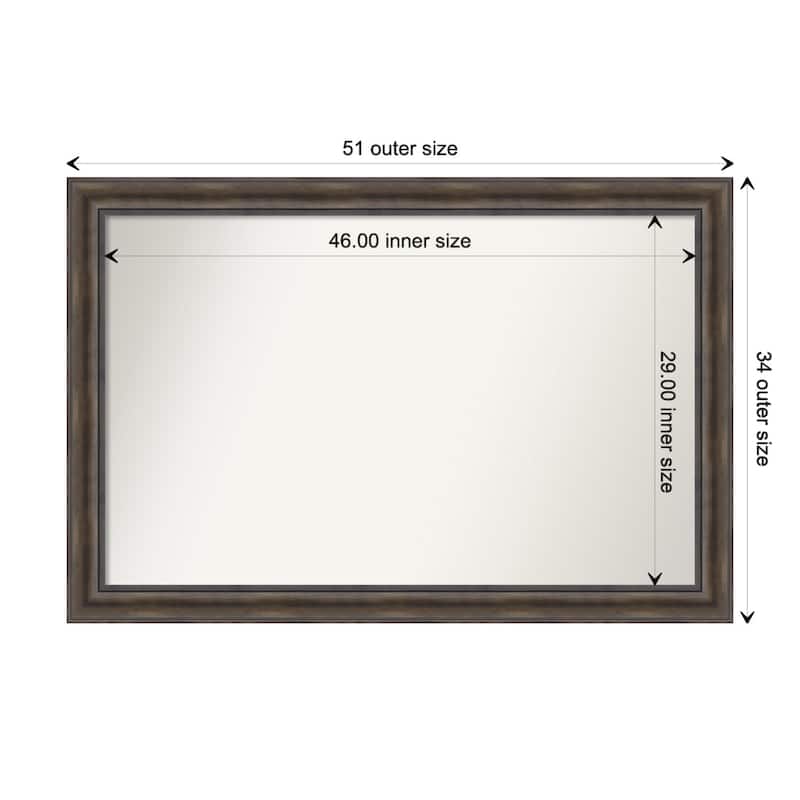 Rustic Pine Brown Framed Non-Beveled Custom Wall Mirror, Bathroom Vanity Mirror - Outer Size: 51.5 x 34.5