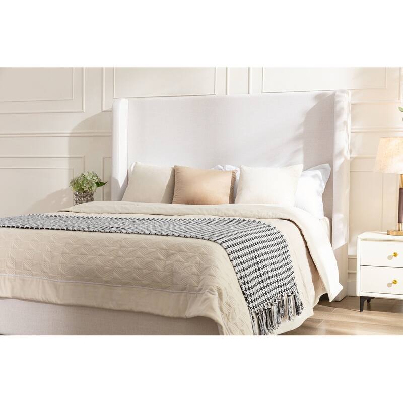 Elegant Upholstered Bed with Wingbacks and No Box Spring for Relaxing