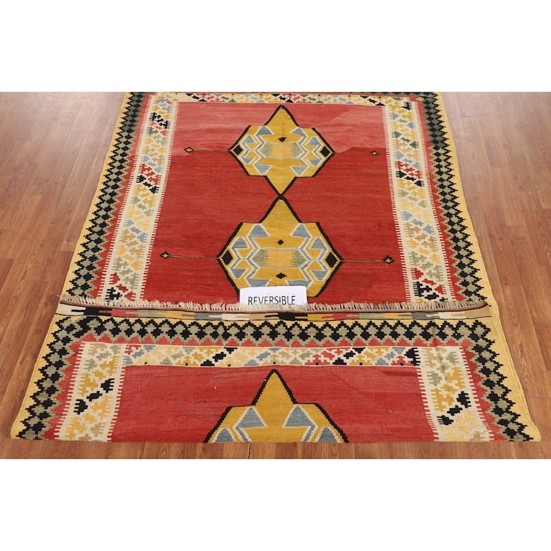Kilim Qashqai Persian Vintage Rug Flatweave Tribal Wool Carpet - 5'5"x 8'1"