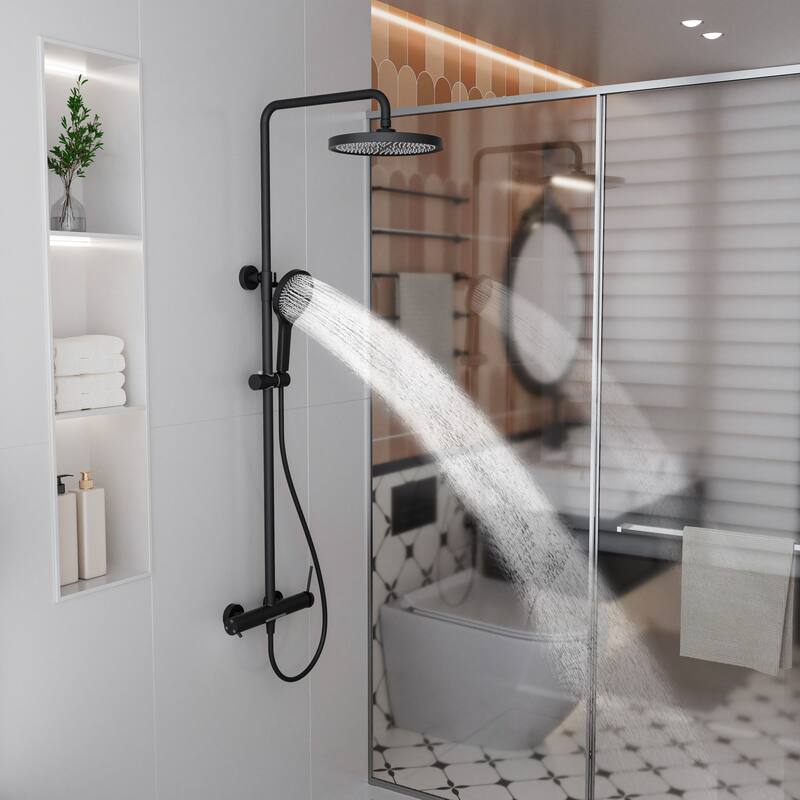 Modland Wall Mount 3-Function Shower System with 10" Rainfall, 1.59GPM, Matte Black/Rose Gold/Chrome
