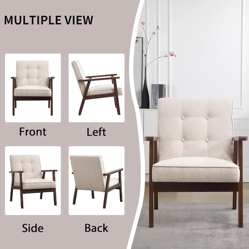 Ebello Mid-Century Modern Upholstered Leather Accent Chair with Solid Wood Frame