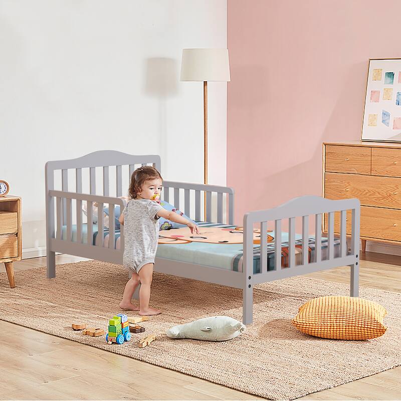 Costway Kids Toddler Wood Bed Bedroom Furniture w/ Guardrails - See Details