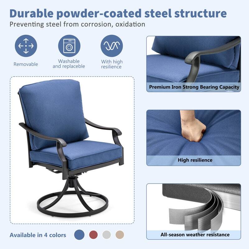 Outdoor Swivel Rocker Chairs Set of 2, Heavy-Duty 360° Swivel Patio Chairs with Cushions, All-Weather Steel Frame for Garden