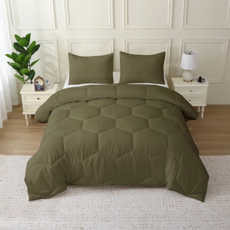 Better Style Home Oversized Microfiber Honeycomb Comforter Sets - Olive - Queen