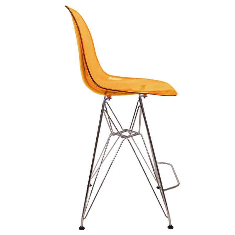 LeisureMod Modern Cresco Acrylic Barstool with Chrome Base and Footrest for Home Bar Restaurant