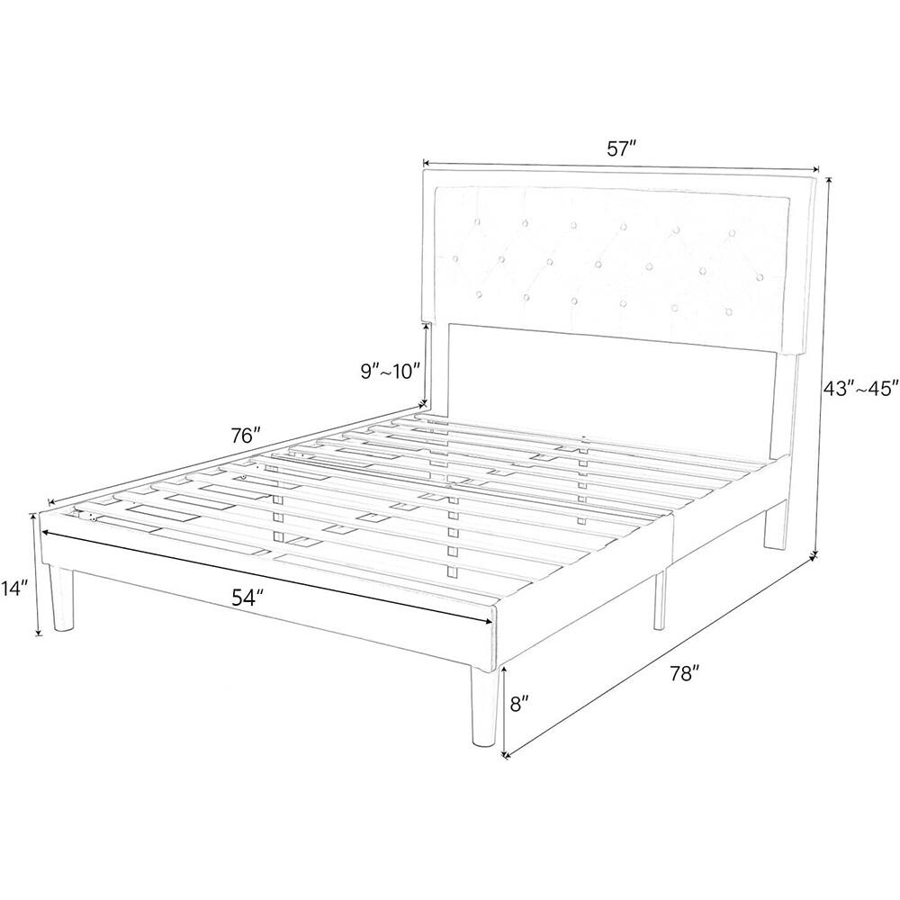 Full Modern Bed with Button Tufted Adjustable Headboard, Dark Grey On
