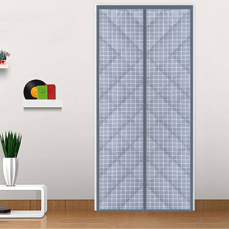 Magnetic Waterproof Thermal Insulated Door Curtain Energy-Saving Cotton Screen - 31.5inx79in - Grey check