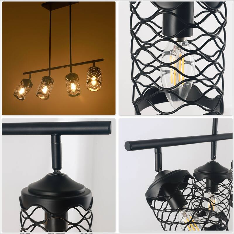 CurveCurio 30" Matte Black Modern Industrial Light w 4 Adjustable Heads for Kitchen Island and Dining Area - 27" * 10" * 40"