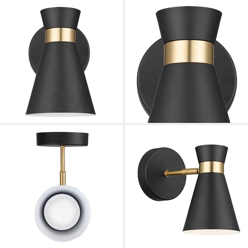 Prominence Home 2-Pack Battery-Operated LED Matte Black Wall Sconce with Brushed Gold Accents