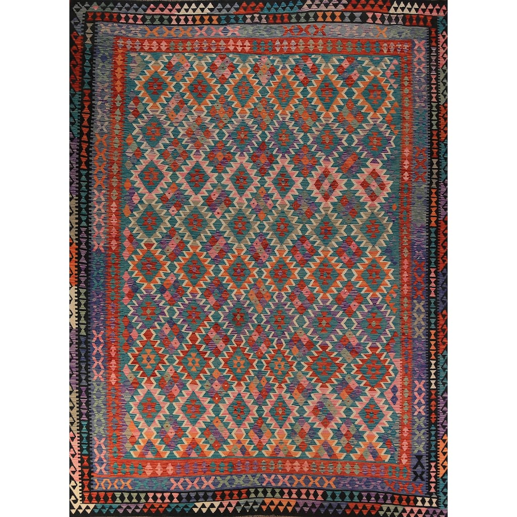 Reversable Kilim Oriental Area Rug Hand-Woven Wool Carpet - 10'1"x 12'7"
