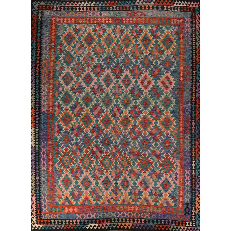 Reversable Kilim Oriental Area Rug Hand-Woven Wool Carpet - 10'1"x 12'7"
