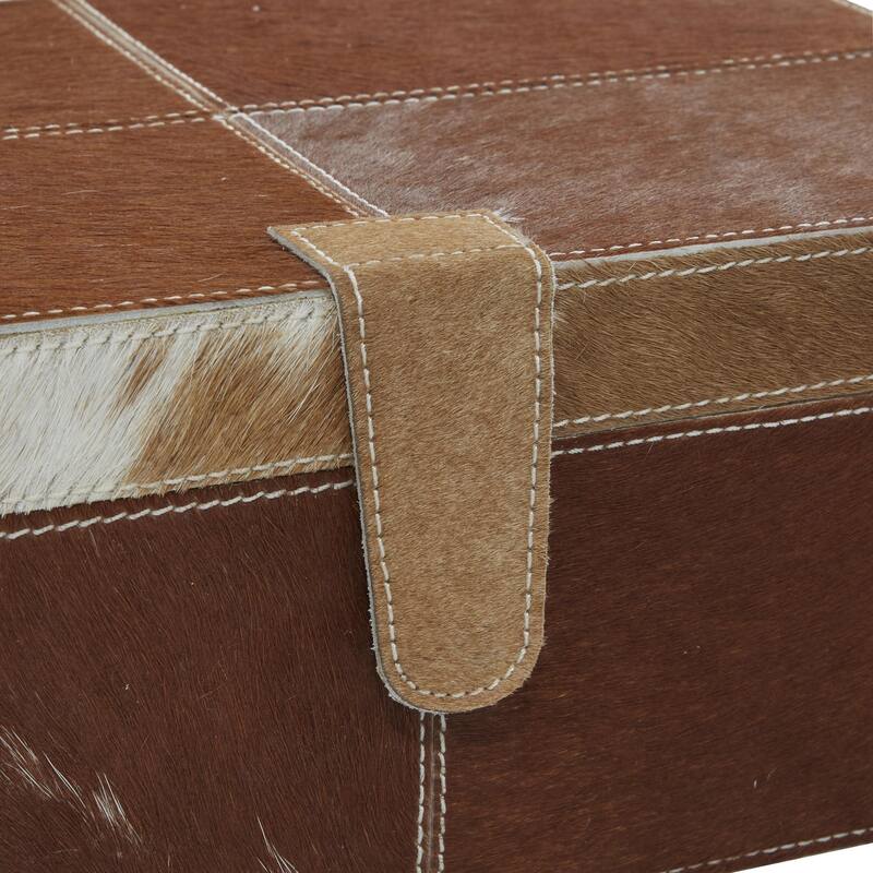Leather Handmade Decorative Box with Hinged Lid - Set of 2 Gray, Brown, Dark Brown, Gold, Silver - Roche River Decor
