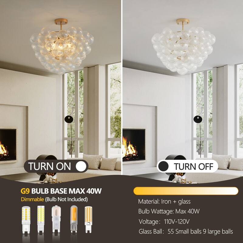 Modern Minimalist Pendant Light Chandelier with Threaded Clear Glass Globe Shade, for Living Room, Dining Room, Kitchen
