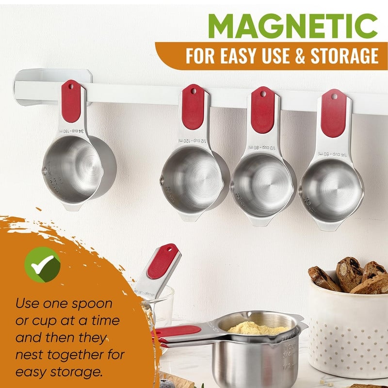 Magnetic Measuring Cups & Spoons Set, Strong Magnets, Set of 15 - Set of 15