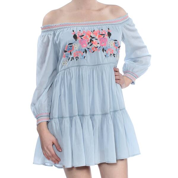 Shop Free People Womens Light Blue Embroidered Long Sleeve Off