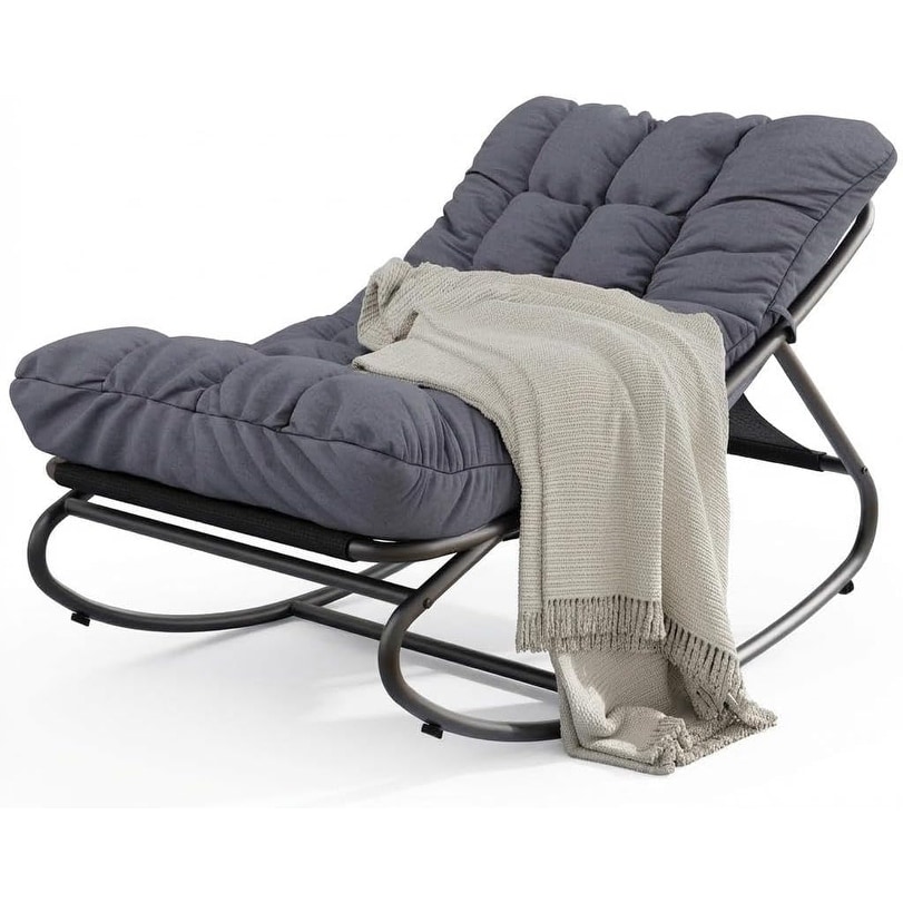 Oversized Papasan Rocking Chair, 450 lb Metal Frame, Thick UV & Water Resistant Cushion, Indoor Outdoor, Grey