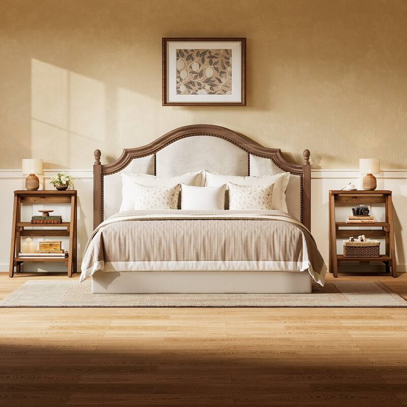 3-Tier Solid Wood End Table with Open Storage Shelves