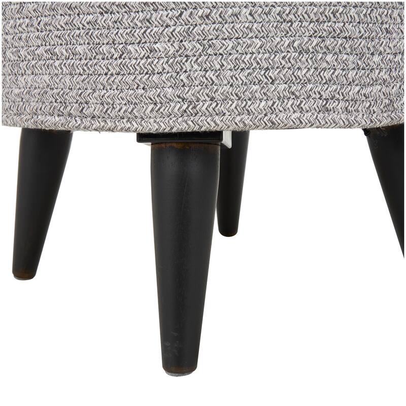 Light Gray or Beige Polyester Chevron Textured Stool with Black Wooden Legs